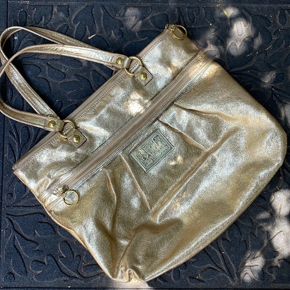 Coach Poppy Signature Collection Gold Metallic Shimmer Glam Tote Bag Purse - Picture 1 of 11